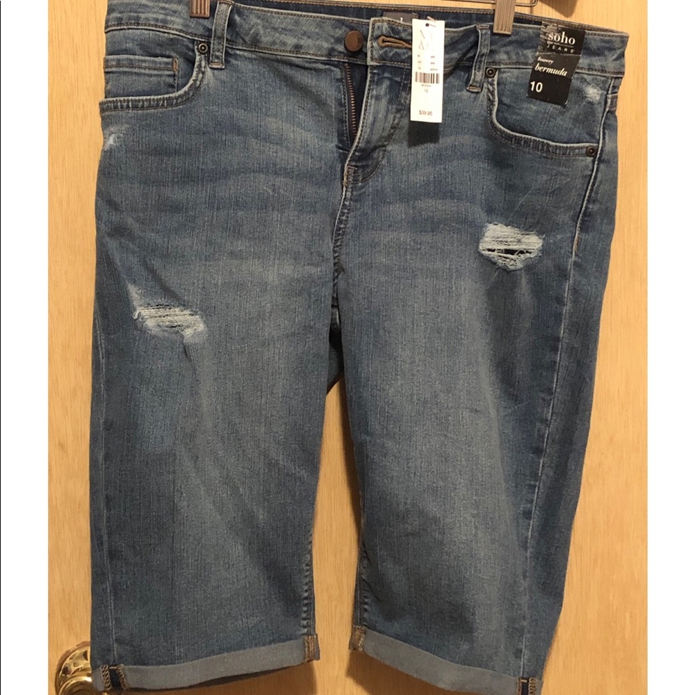 New York and Co distressed denim Bermuda shorts